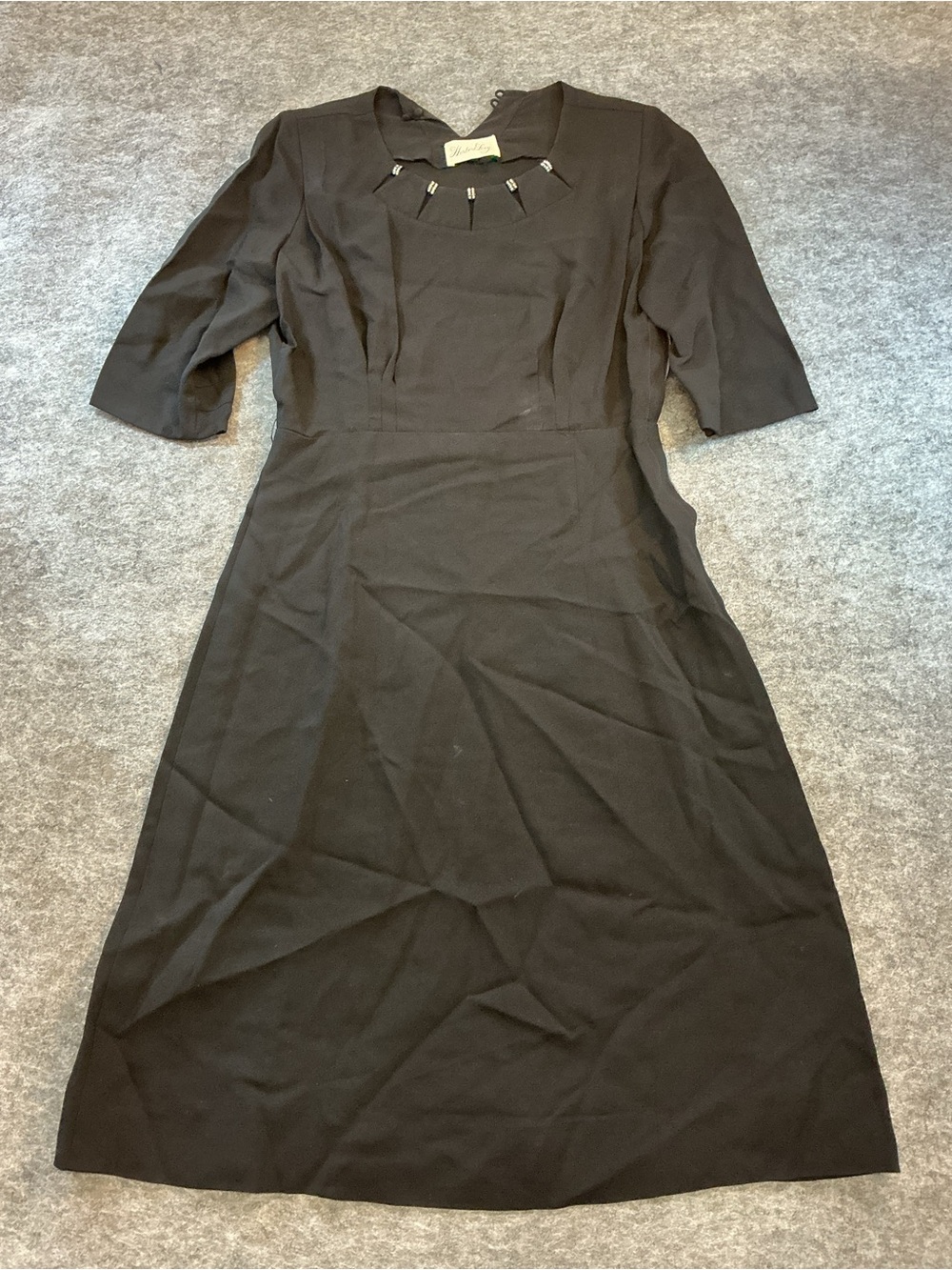 Herbert Levy Vintage Classic Black Midi Dress with Decorative Neck Size M